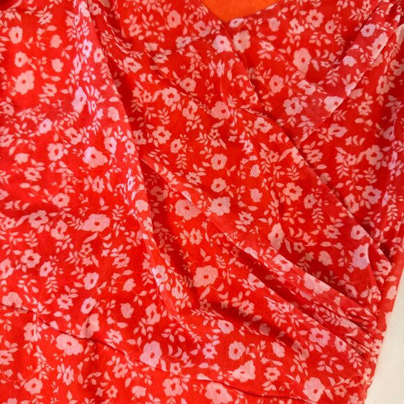 Elodie Orange Floral Mesh Wrap Bodysuit (M) – Stretchy Form-Fitting - Picture 4 of 16